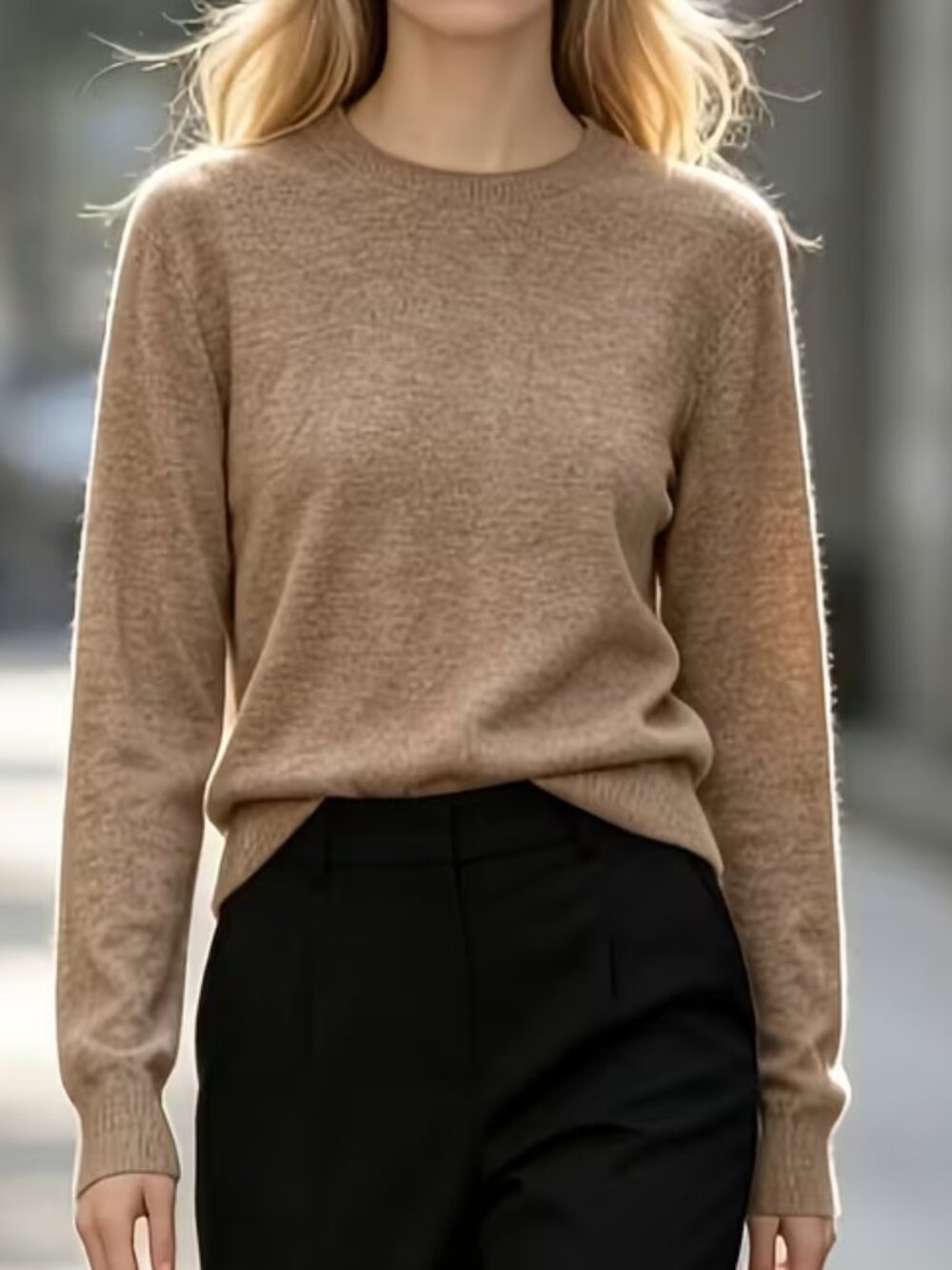 New Beige Basic Crew Neck Sweater pullover XL